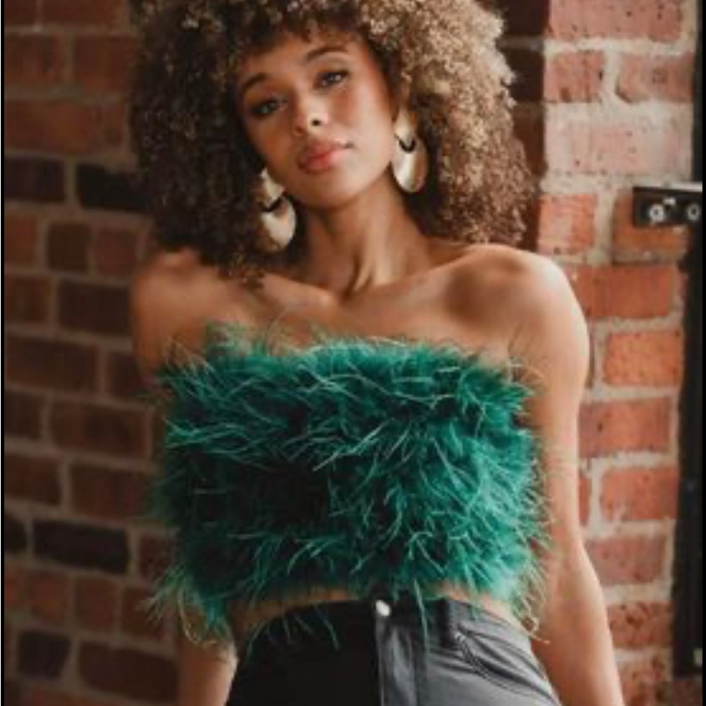 12th Tribe Green Feathered Tube Top